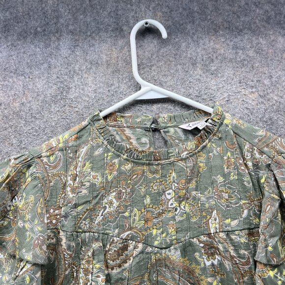 Nanette Lepore Blouse Womens Large Green Prairie Sage Ruffle Sleeve Paisley Top - Picture 11 of 12